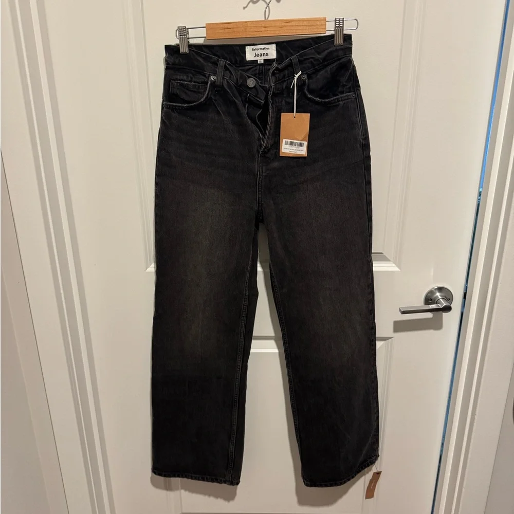 Reformation Wilder High Rise Wide Leg Cropped Jeans Black - Size 27 - Picture 3 of 6